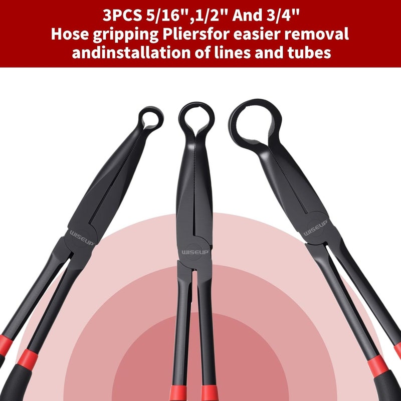WISEUP 3-Piece 11" Long Reach Hose Grip Pliers Set, 5/16-Inch, 1/2-Inch, 3/4-Inch Dia O-shape nose plier for Easy Removal and Installation of Automotive Hoses and Fitting - Image 5